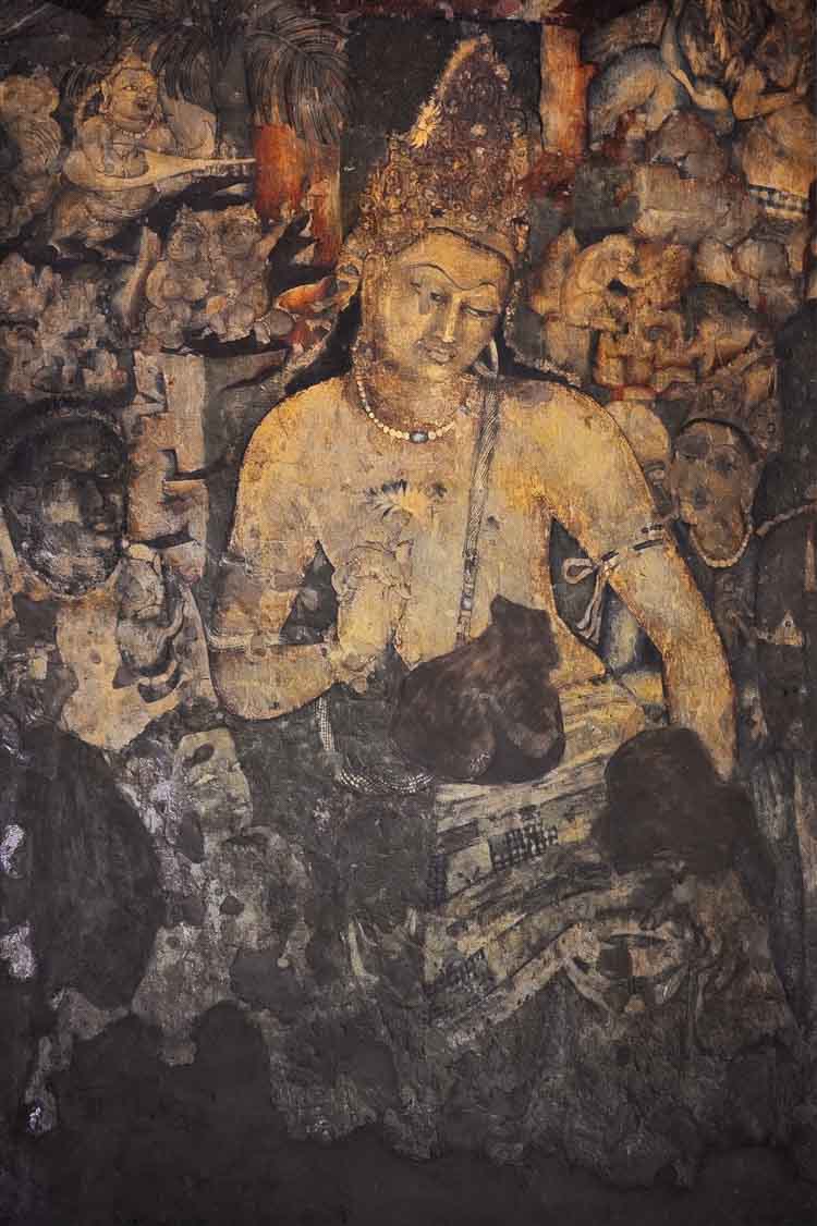 Bodhisattva Padmapani Painting inside the Ajanta caves , India